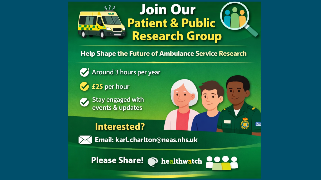 Graphic image of the Ambulance Service patient and public research group flyer