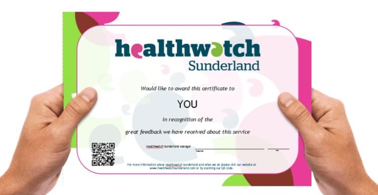 Graphic image of the Healthwatch Sunderland Star Award certificate