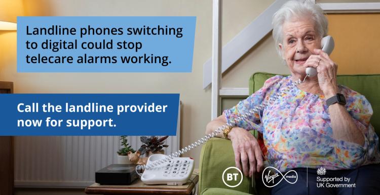 An elderly lady talking on the telephone