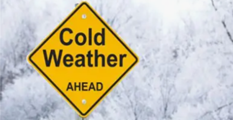 Cold weather ahead warning sign