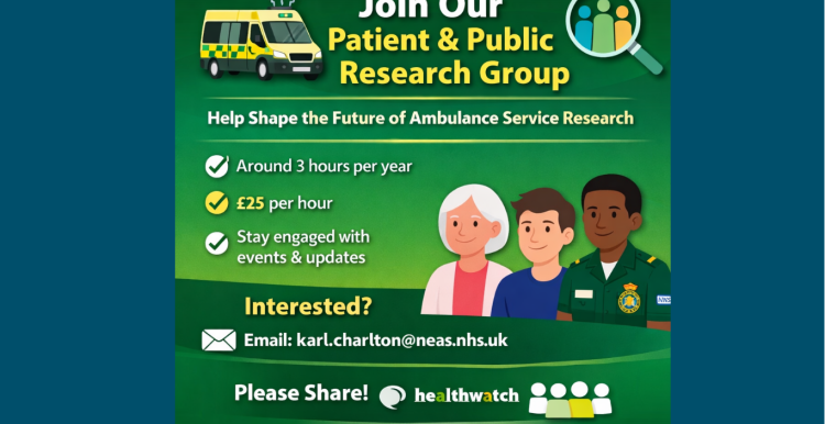 Graphic image of the Ambulance Service patient and public research group flyer