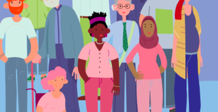 Graphic illustration of a group of people