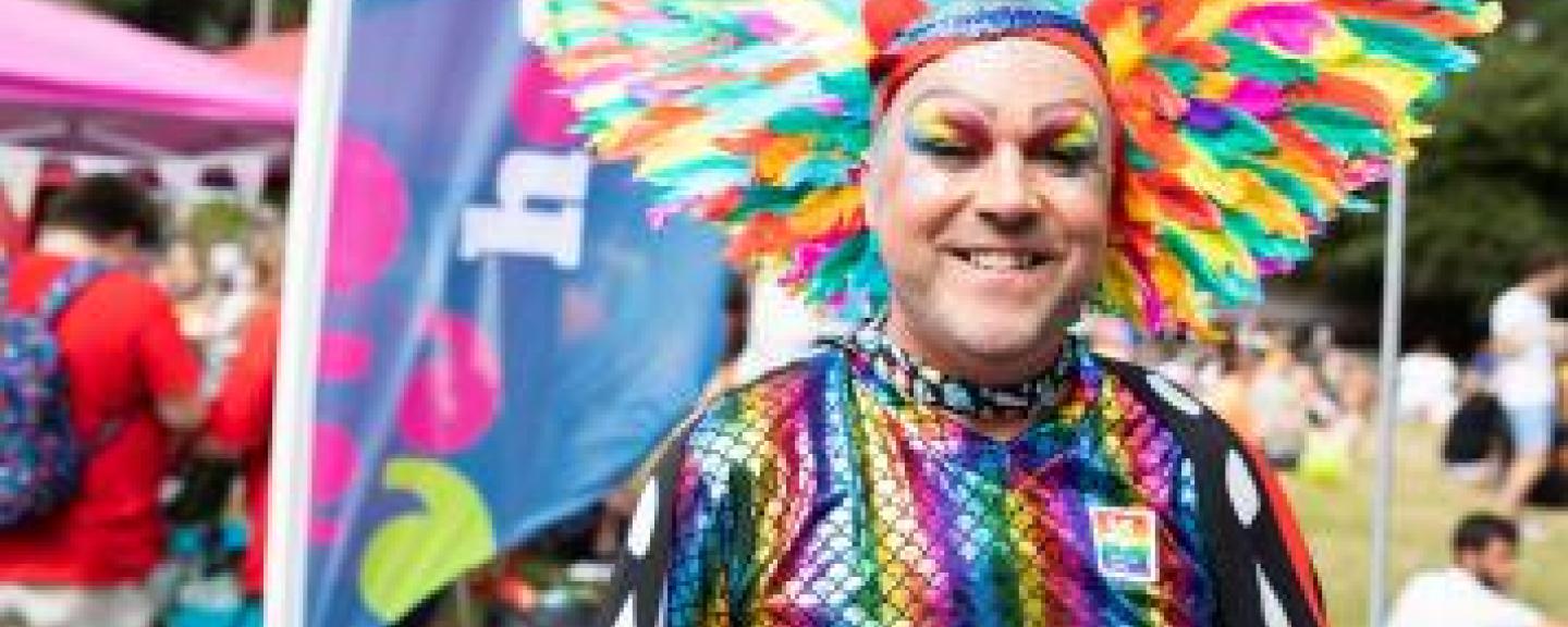 Member of the public dressed up to celebrate Pride Month