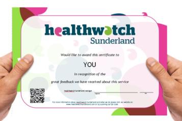 Graphic image of the Healthwatch Sunderland Star Award certificate