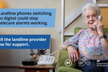 An elderly lady talking on the telephone