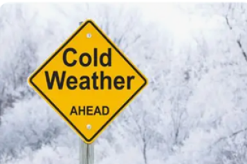 Cold weather ahead warning sign