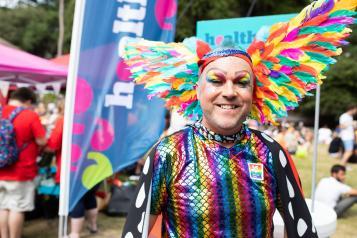 Member of the public dressed up to celebrate Pride Month