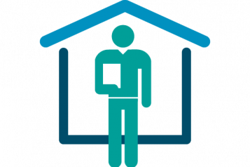 Healthwatch graphic, person in front of a house