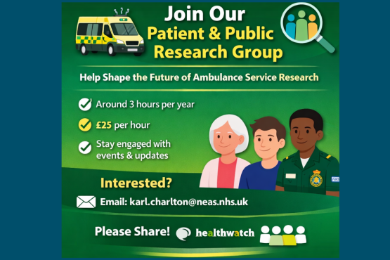 Graphic image of the Ambulance Service patient and public research group flyer