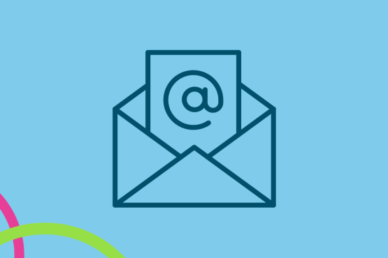 A light blue background with an open email icon