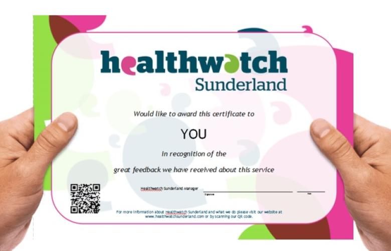 Graphic image of the Healthwatch Sunderland Star Award certificate