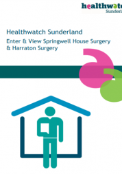 Front cover of Healthwatch Sunderland report, graphic of man in front of a house