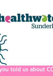 Healthwatch Sunderland report cover - Healthwatch graphic of virus