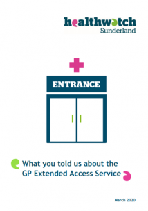 Healthwatch Sunderland report cover - Healthwatch graphic NHS service front door entrance