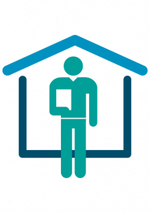 Healthwatch graphic, person in front of a house